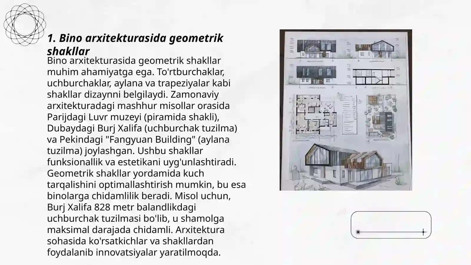 Bino va inshootlarning geometriyasi va me'moriy korinishlari 3