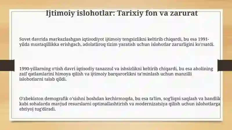 O'zbekistonda ijtimoiy sohada amalga oshirilayotgan o'zgarishlar: mazmun va mohiyat 3