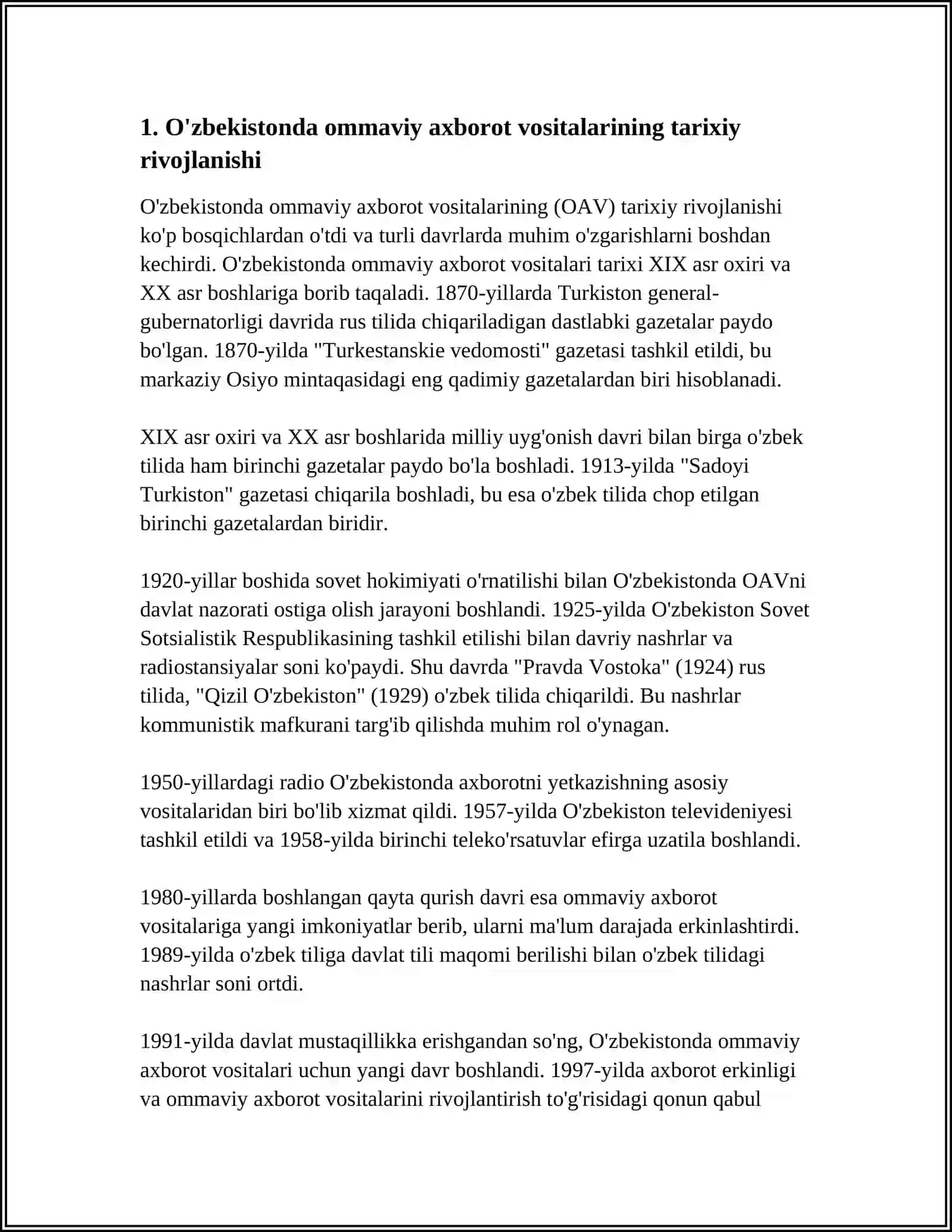 O'ZBEKISTON RESPUBLIKASIDA OMMAVIY AXBOROT VOSITALARINING FAOLIYATI 3