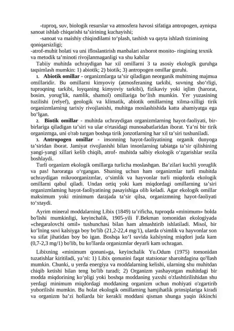 Ekologiya fanining 1-ma’ruza 3