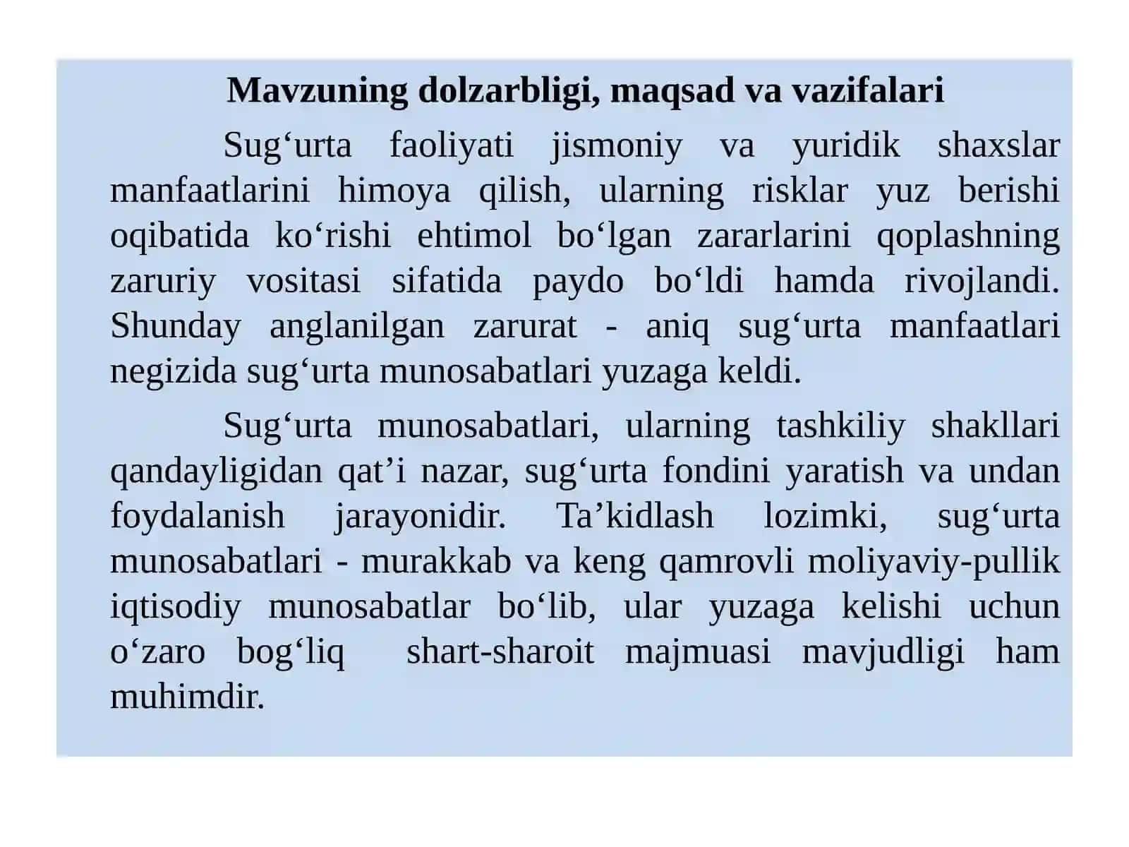 Sug‘urta ishi fanidan ma’ruza taqdimoti 3