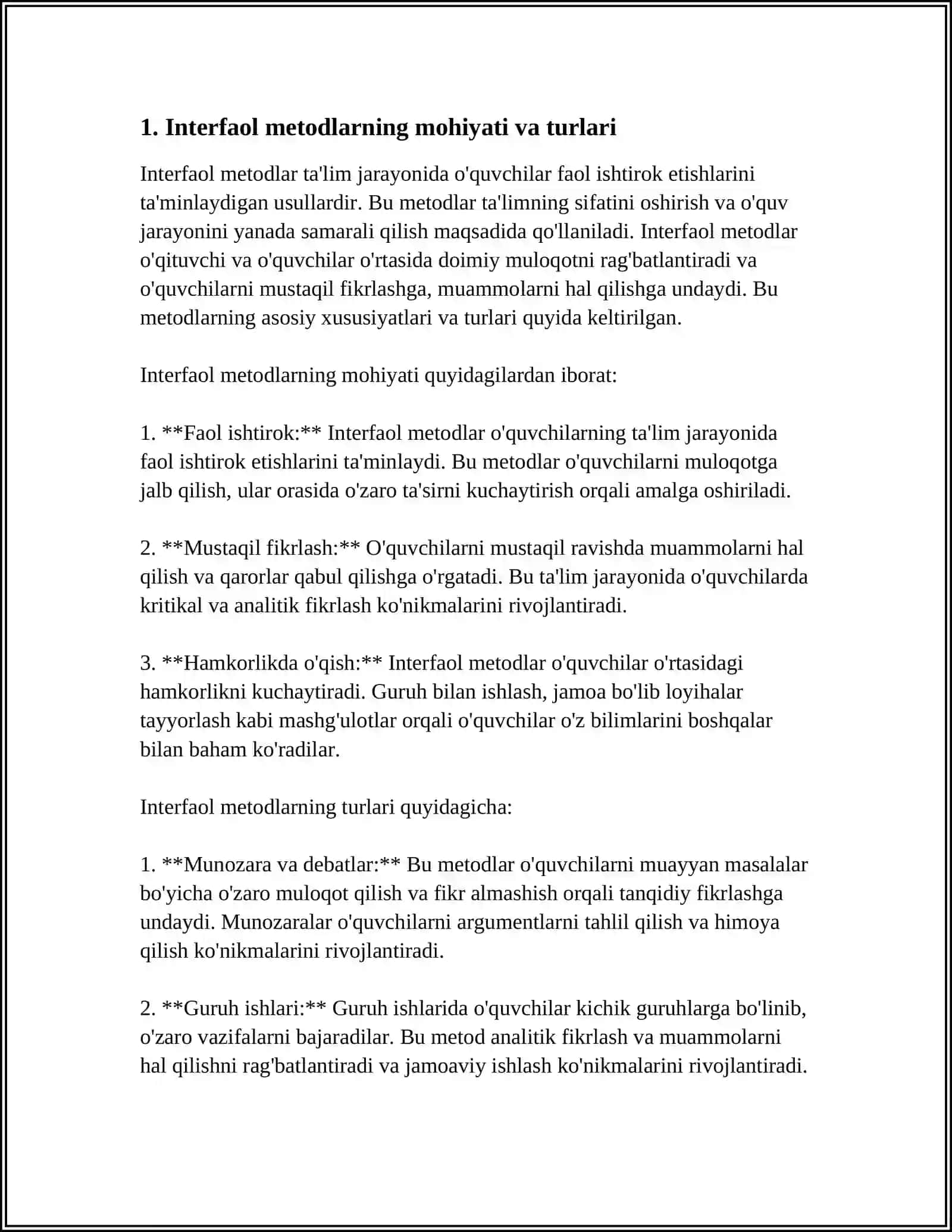 UMUM TAʼLIM MAKTABLARIDA TARBIYA FANINI OʻQITISH JARAYONIDA OʻQUVCHILARNING BILIM KOʻNIKMA MALAKALARINI BAHOLASHDA INTERFAOL METODLARDAN FOYDALANISH 3
