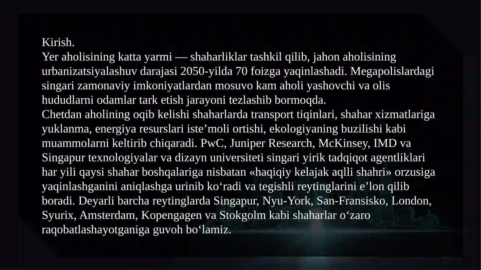 Aqlli shahar lar bo’yicha amalga oshirilayotgan ishlar 3