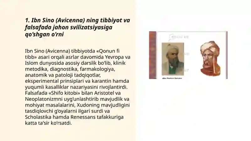 Ibn Sino (Avicenna) ning tibbiyot va falsafada jahon svilizatsiyasiga qo’shgan o’rni 3