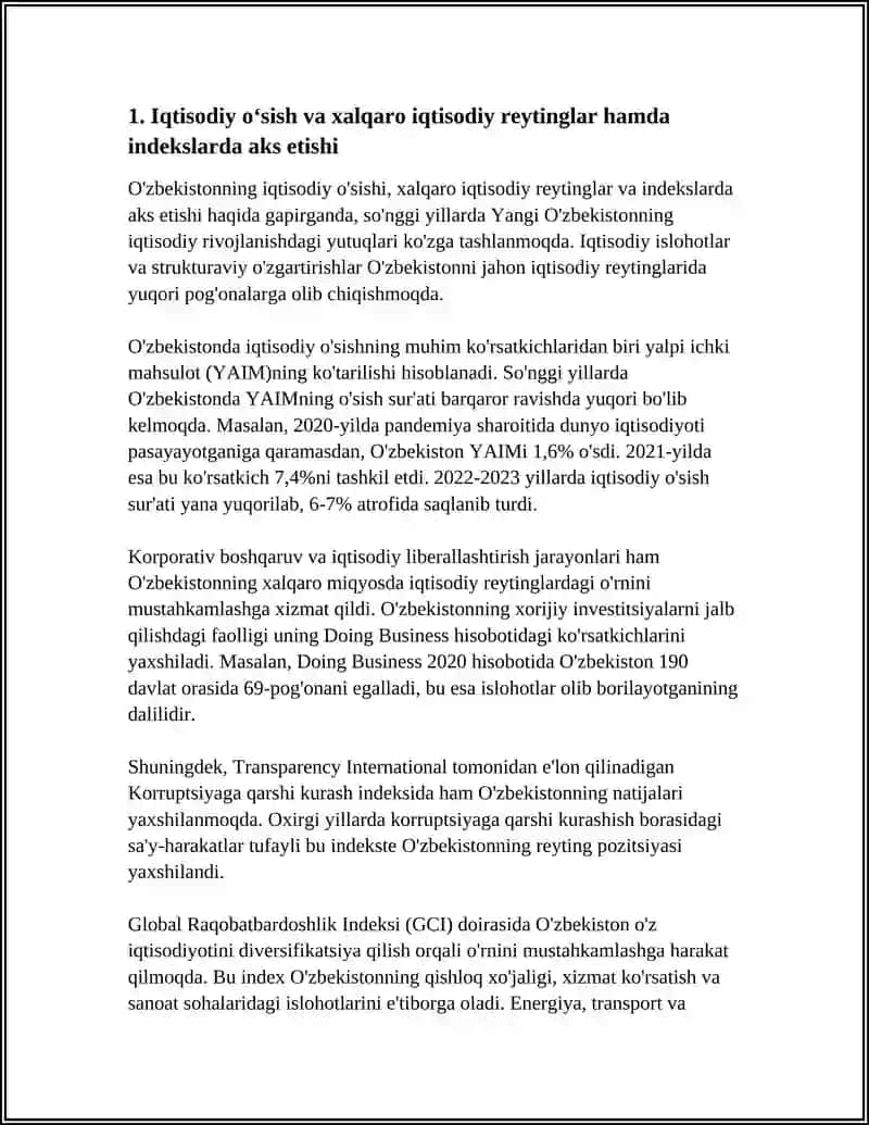 YANGI O'ZBEKISTON IJTIMOIY-SIYOSIY'IQTISODIY VA MADANIY HAYOTIDA RO'Y BERAYOTGAN O'ZGARISHLARNING XALQARO REYTING VA INDEKSLARDA AKS ETISHI 3