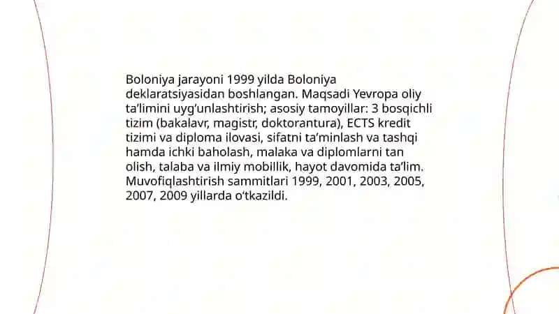 Boloniya jarayonning tarixiy rivojlanishi va asosiy tamoyillari 3