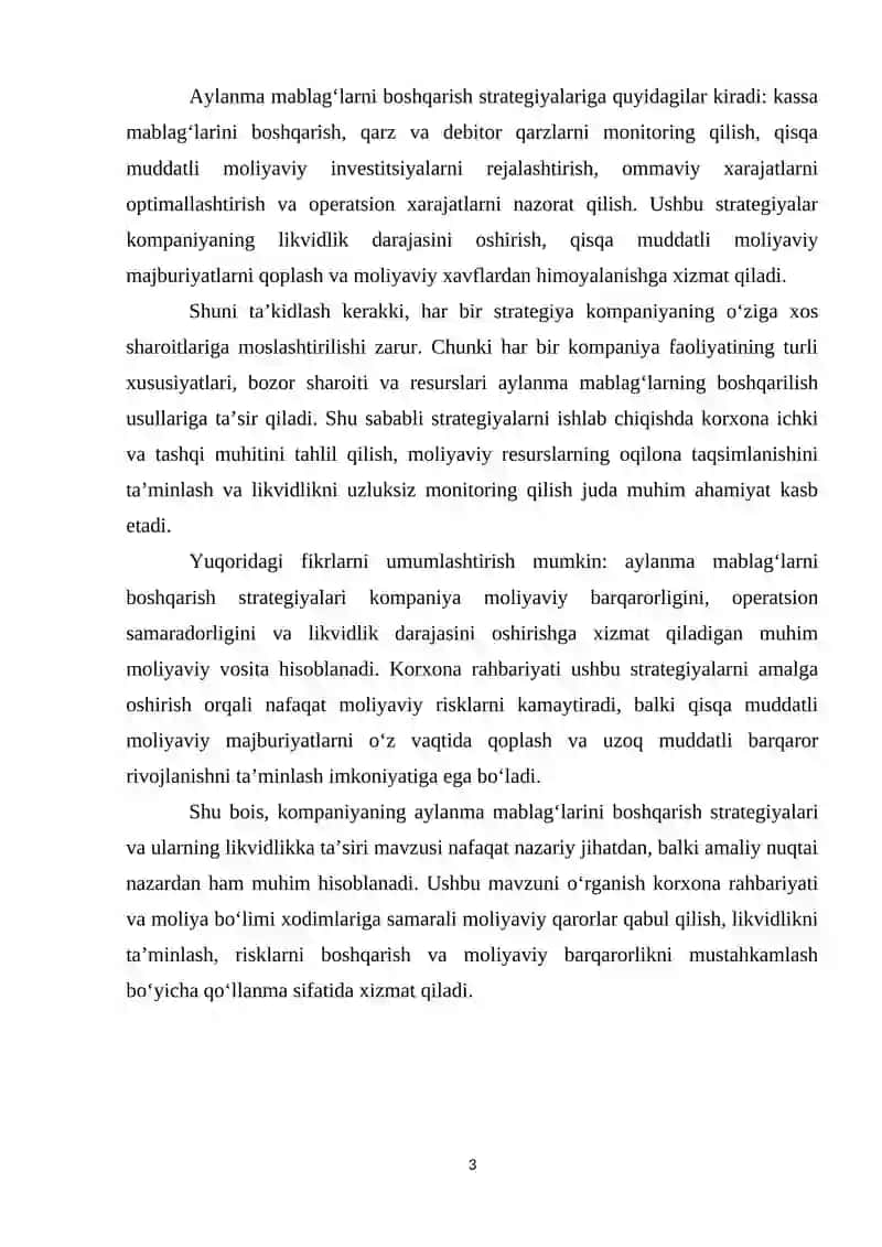 Kompaniyaning aylanma mablag'larini boshqarish strategiyalari va ularning likvidlikka ta'siri 3