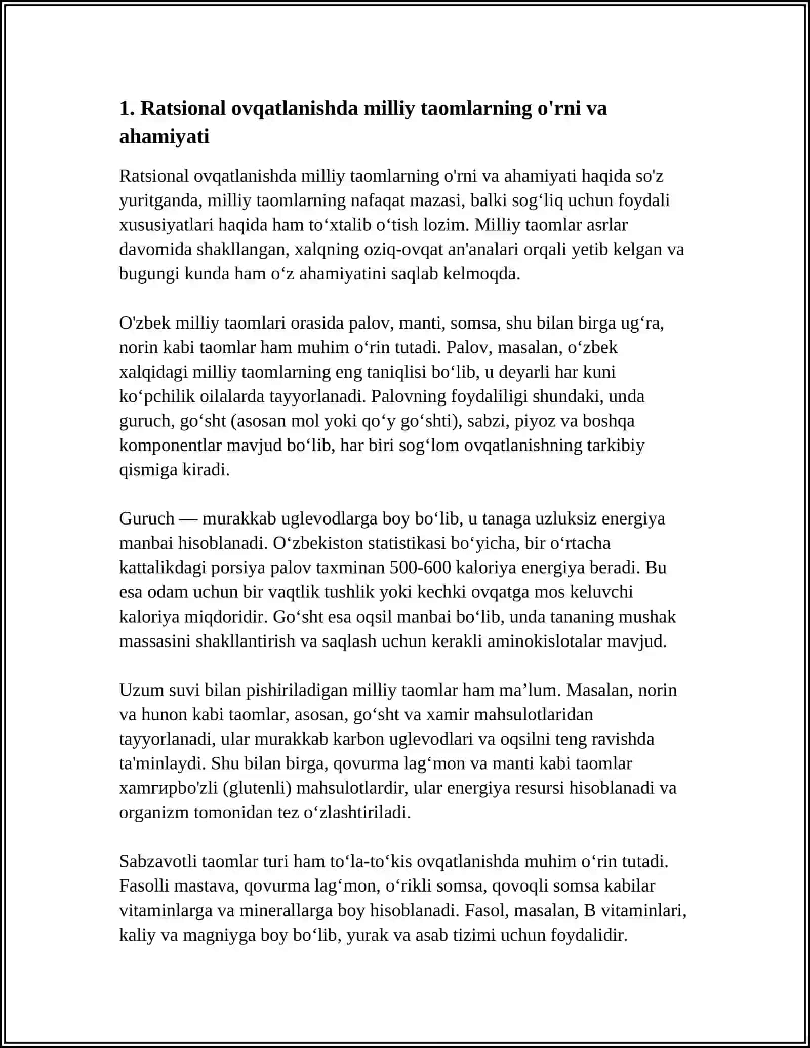 REFERAT: REATSIONAL OVQATLANISHDA MILLIY TAOMLAR ÕRNI 3
