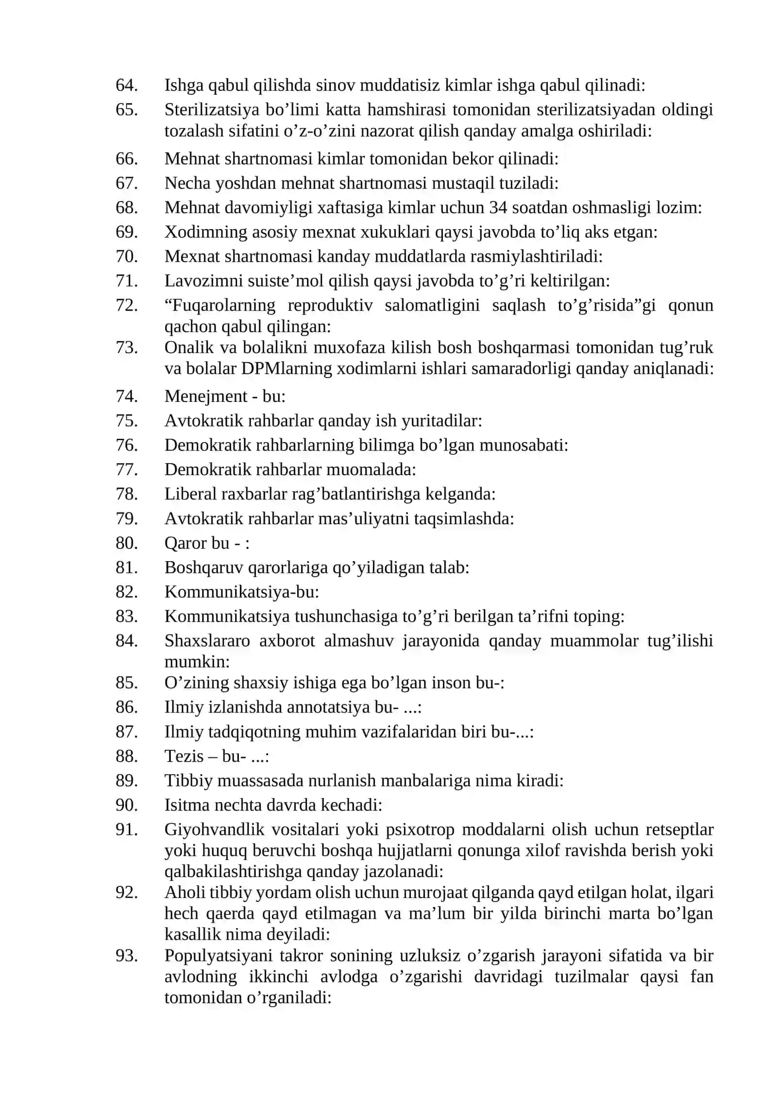 OLIY HAMSHIRALIK ISHI TEST SAVOLLARI 3