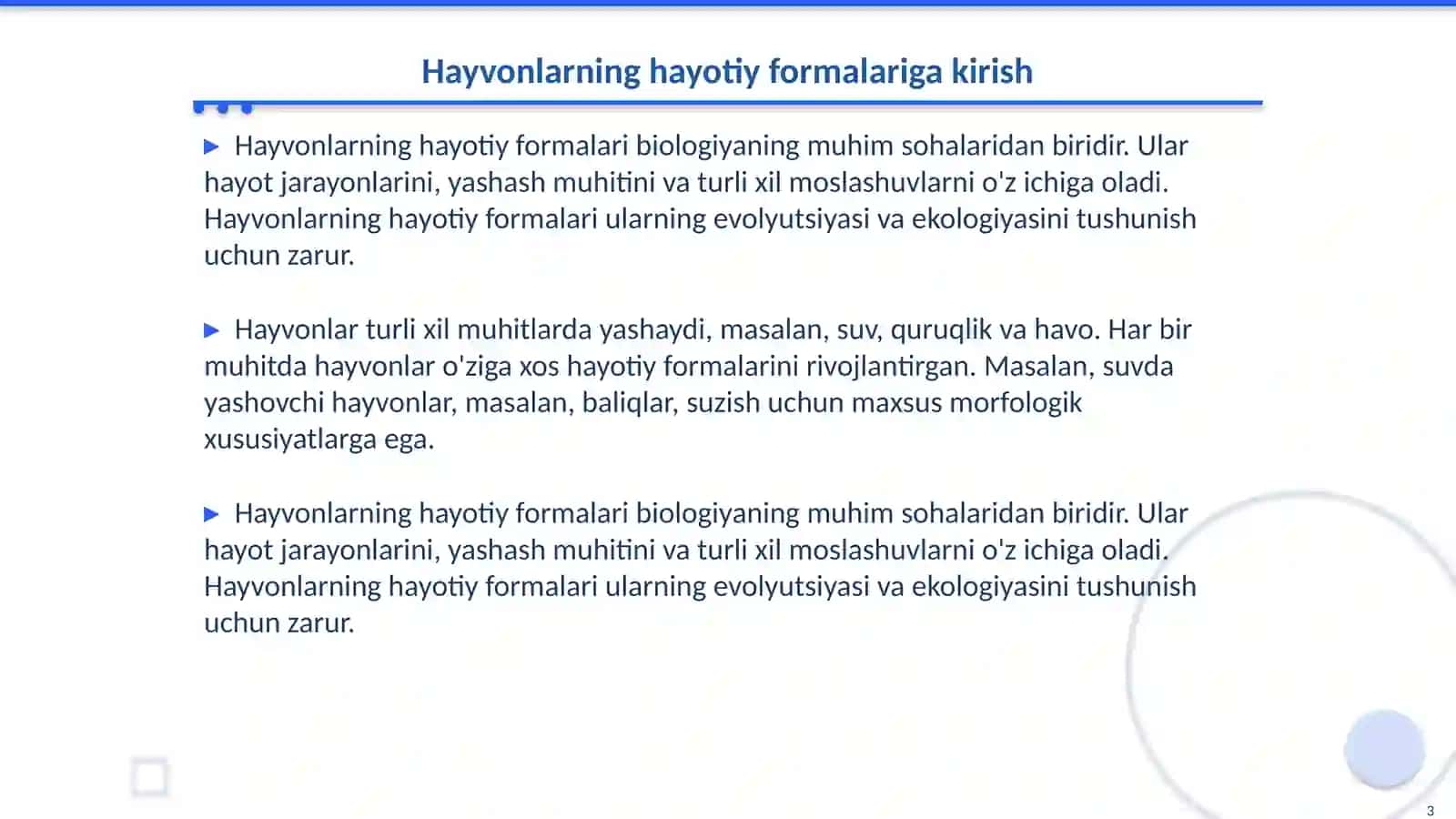 Hayvonlarning hayotiy formalarni õrganish 3