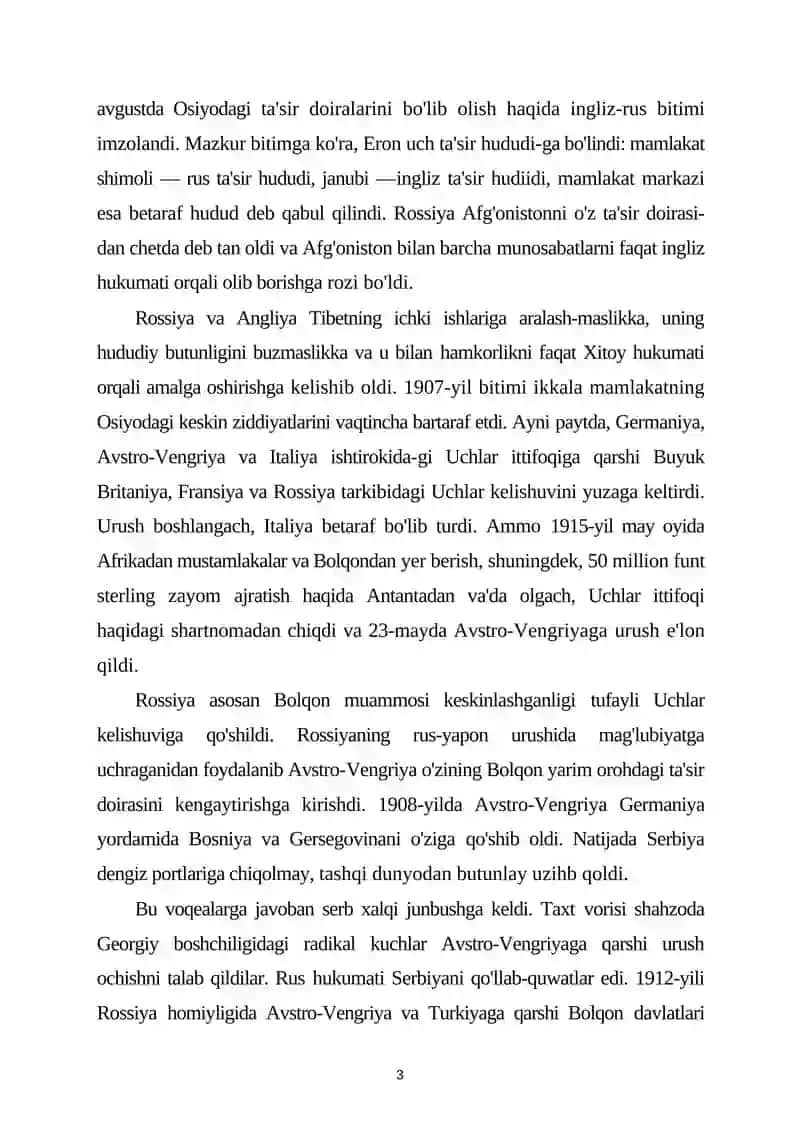 BIRINCHI JAHON URUSHI, UNING BORISHI VA JAHON TARIXIDAGI O'RNI 3