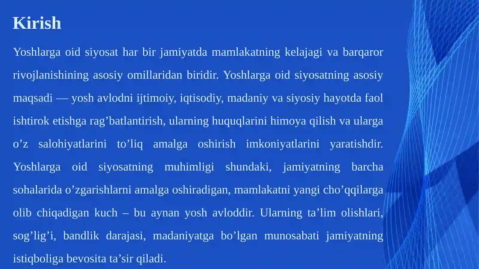 O’zbekiston Respublikasining yoshlarga oid siyosati 3