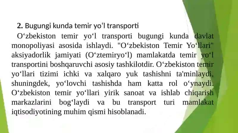O‘zbekiston va xorijiy mamlakatlarda temir yo‘l transporti ishini o‘rganish 3