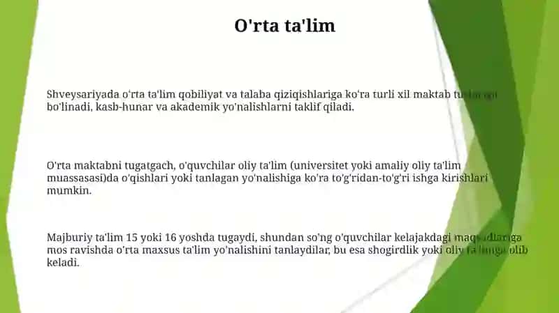 Shvetsariya ta'lim tizimi 3