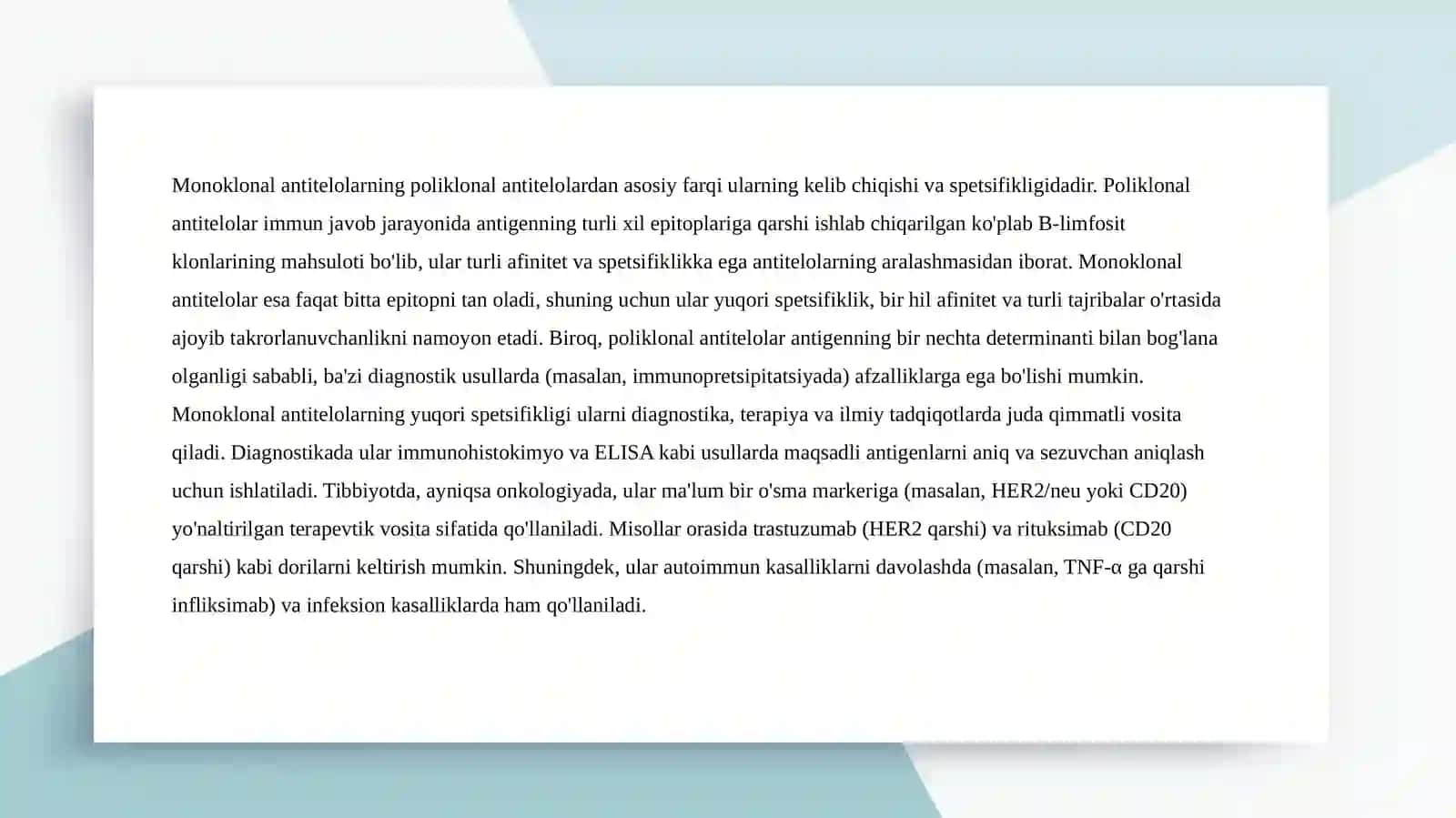 Monoklonal antitelolar, olish usullari va tibbiyot amaliyotida qo'llanilishi 3