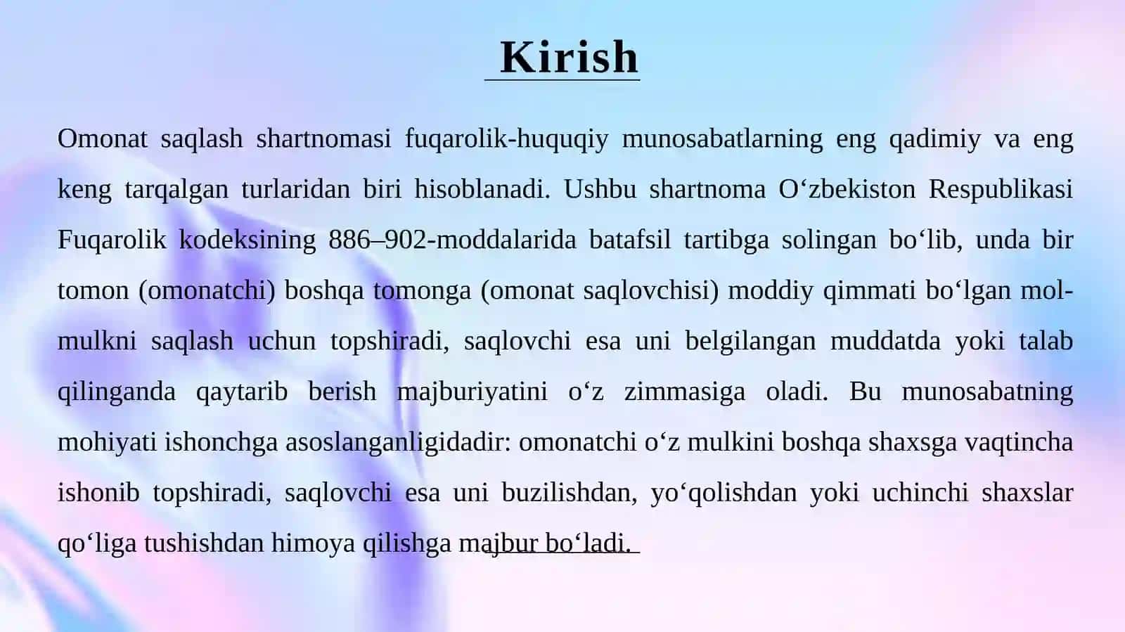 Omonatsaqlash shartnomasining umumiy qoidalari 3
