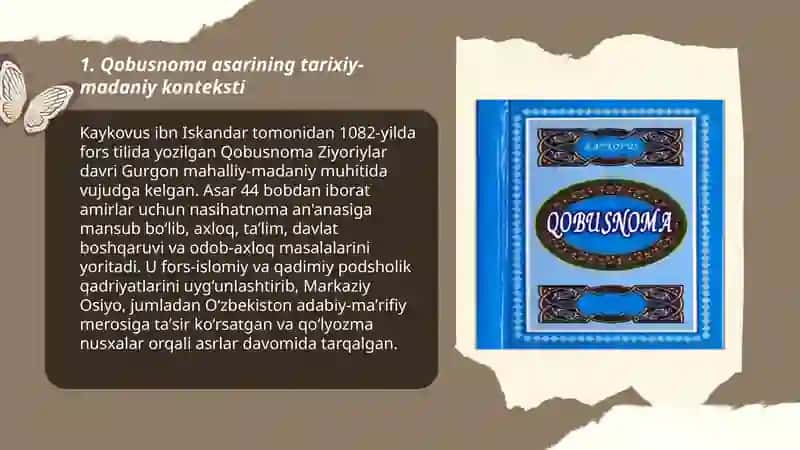 Kaykovusning qobusnoma asari. Juvonmardlik tarbiyasi tahlili 3