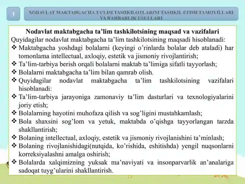 Nodavlat Maktabgacha Ta'lim Tashkilotlarini Tashkil Etish Maqsad va Vazifalari 3