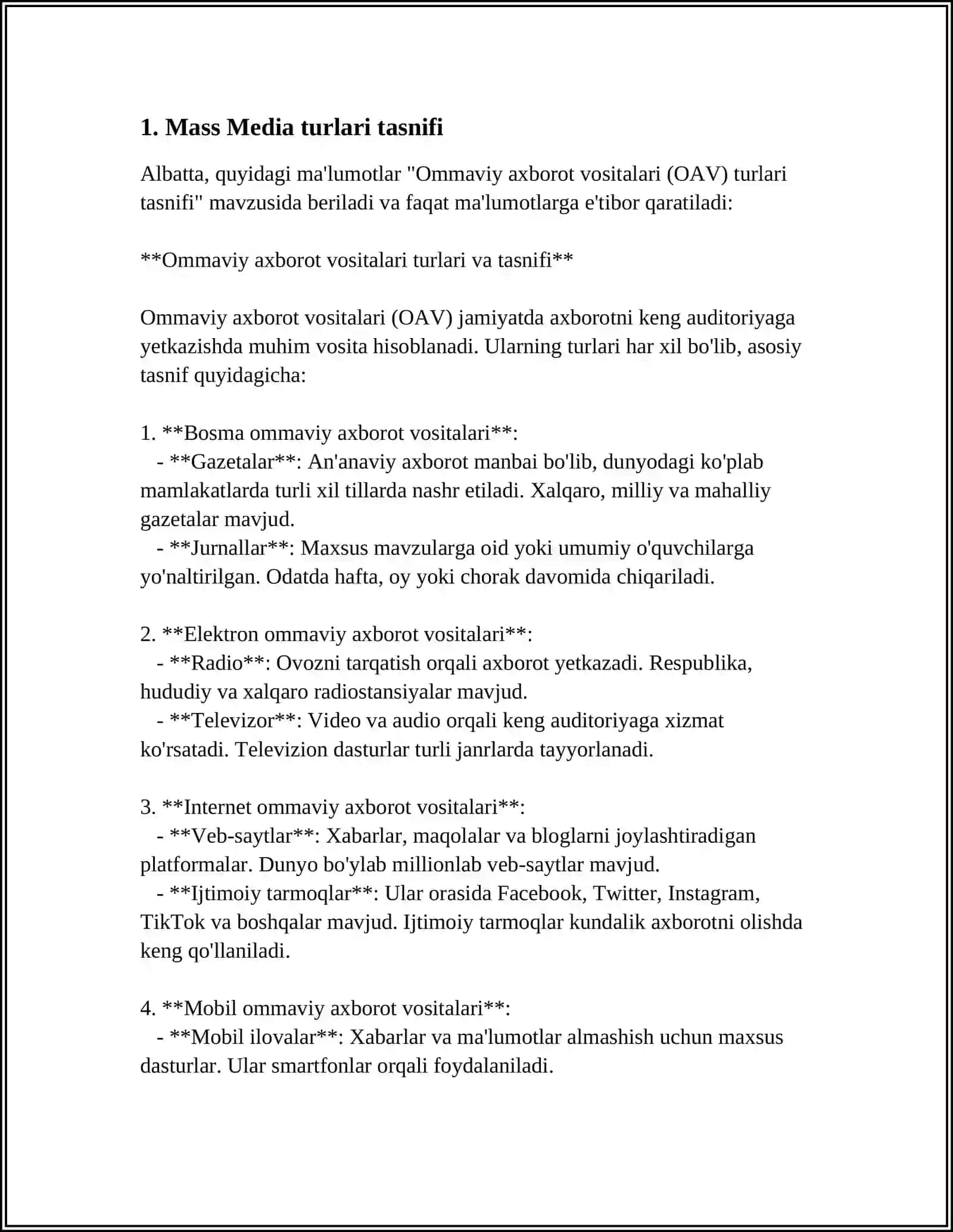 Ommaviy axborot vositalari (OAV) turlari tasnifi 3