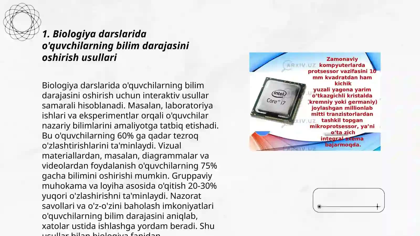 Biologiya o'qitishda o'quv-bilish faoliyatini tashkil etish va boshqarish yo'llari 3