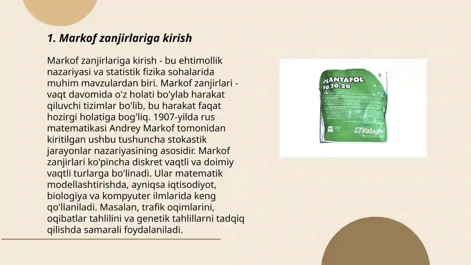 Markof zanjiri va uni qishloq xojaligidagi masalalarini yechishga qoʻllanilishi 3