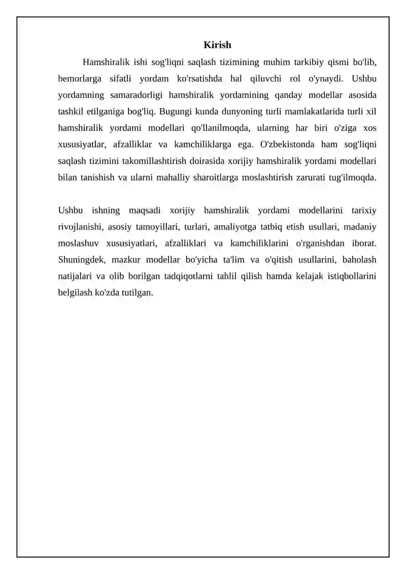 Chet el hamshiralik parvarishi modellarining asosiy tamoyillari va turlari 3