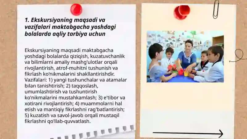 Ekskursiya maktabgacha yoshdagi bolalarni aqliy jihatdan tarbiyalash shakli 3