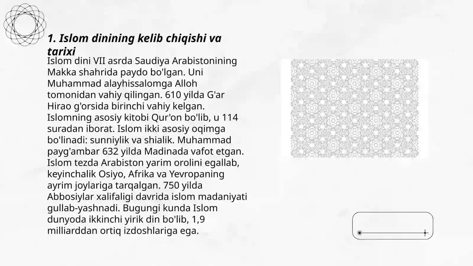 Islom dinining tarixi va Islom dini manbalari, aqidaviy va fiqhiy maktablar, qadriyalar va marifat, Islomda iqtisodiy munosabatlar 3