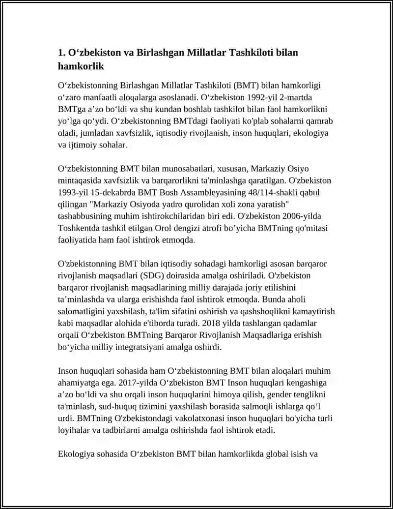 O‘ZBEKISTONNING XALQARO TASHKILOTLAR BILAN HAMKORLIK ALOQALARI 3