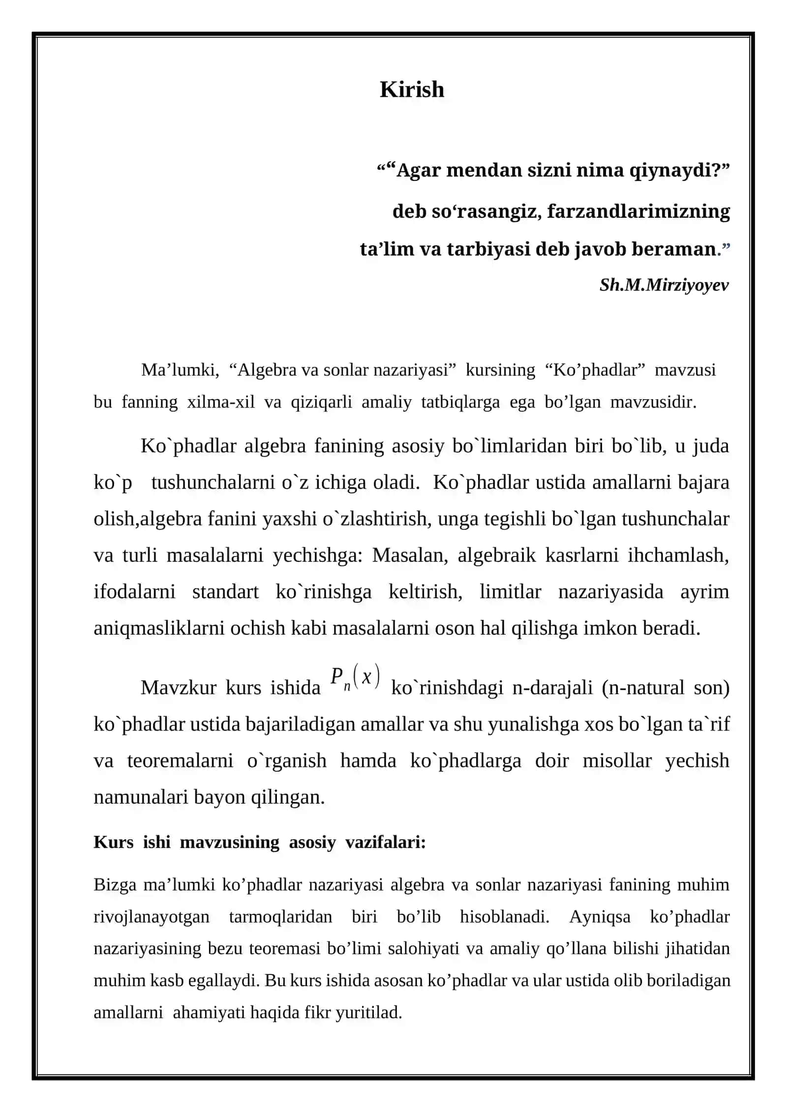 Orifjonova Marhaboning Algebra va sonlar nazariyasi fanidan tayyorlagan KURS ISHI 3