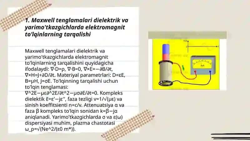Dielektrik va yarimo'tkazgichlarda elektromagnit toʻlqinlarning tarqalishi 3