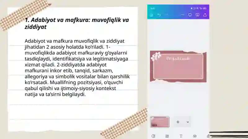 Adabiyot va mafkura munosabati boʻyicha shaxsiy fikr, mulohazalarni bildirish 3