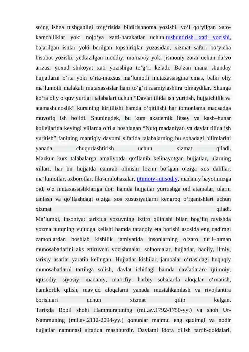 Hujjatlarning paydo bo‘lishi va tarixi. O'zbekiston Respublikasida hujjatchilikning takomillashuvi 3