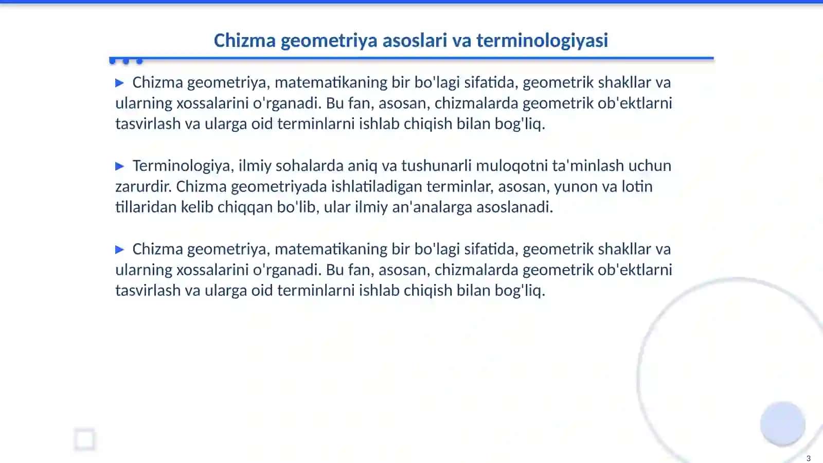 Chizma geometriya fanidagi terminlarni kelib chiqishi va tuzilishi 3
