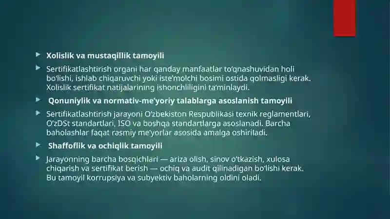 Yo’l qurlish mahsulotlarni sertifikatlashtirishning tamoyilari va asosiy masalalari 3
