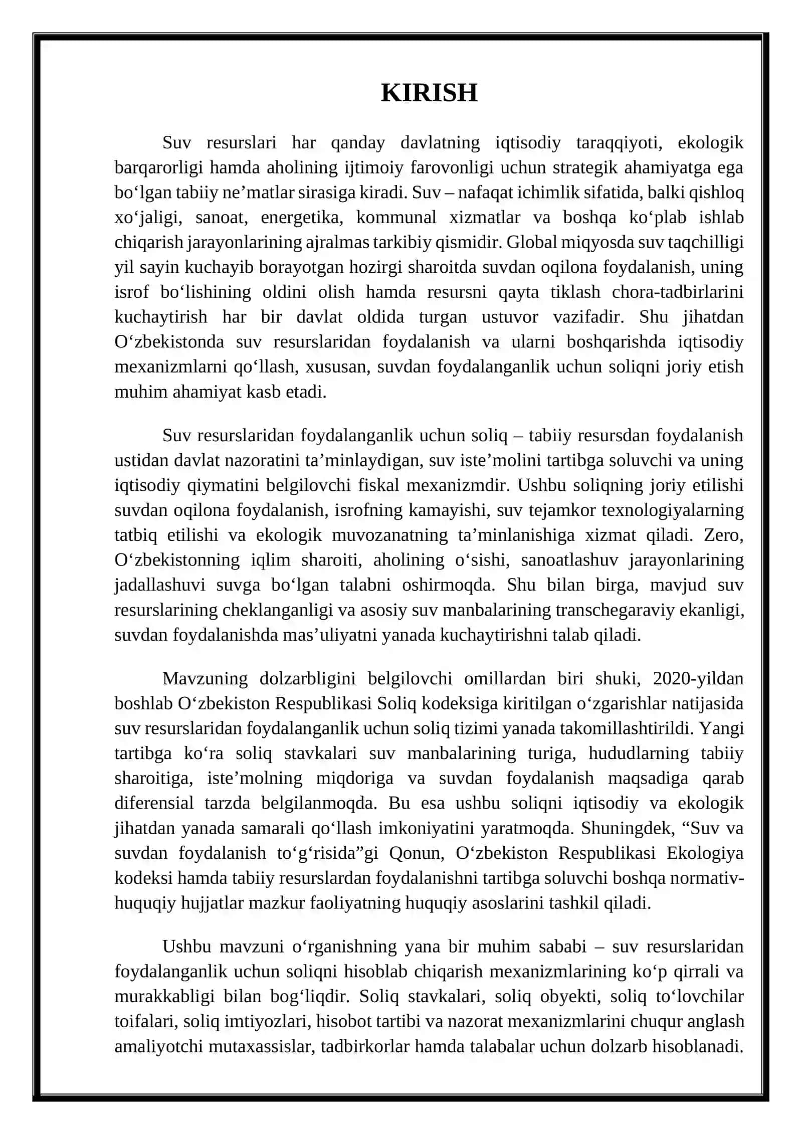 Suv resurslaridan foydalanganlik uchun soliqni hisoblab chiqarish. 3