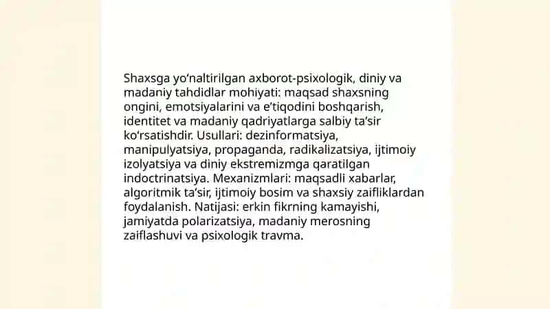 Shaxsga yoʻnaltirilgan axborot psixalagik diniy va madaniy tahdid 3