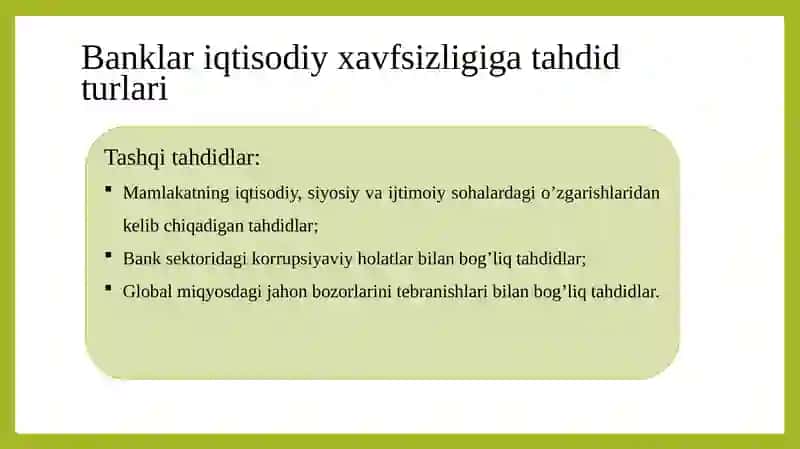 Banklari iqtisodiy xavfsizligini ta’minlash 3