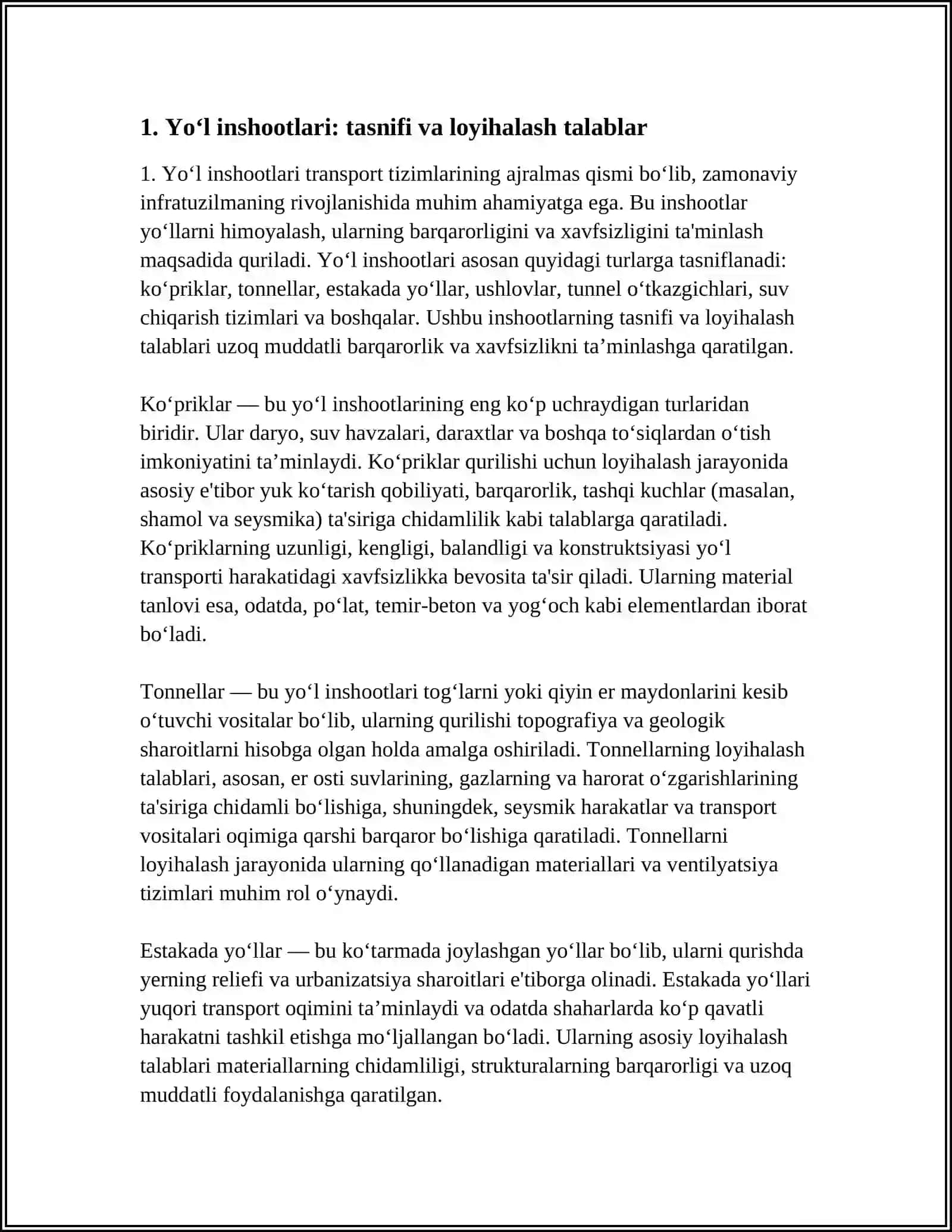 ZAMONAVIY TRANSPORT INSHOOTLARINING TURLARI VA ULARGA QOʻYILGAN TALABLAR 3