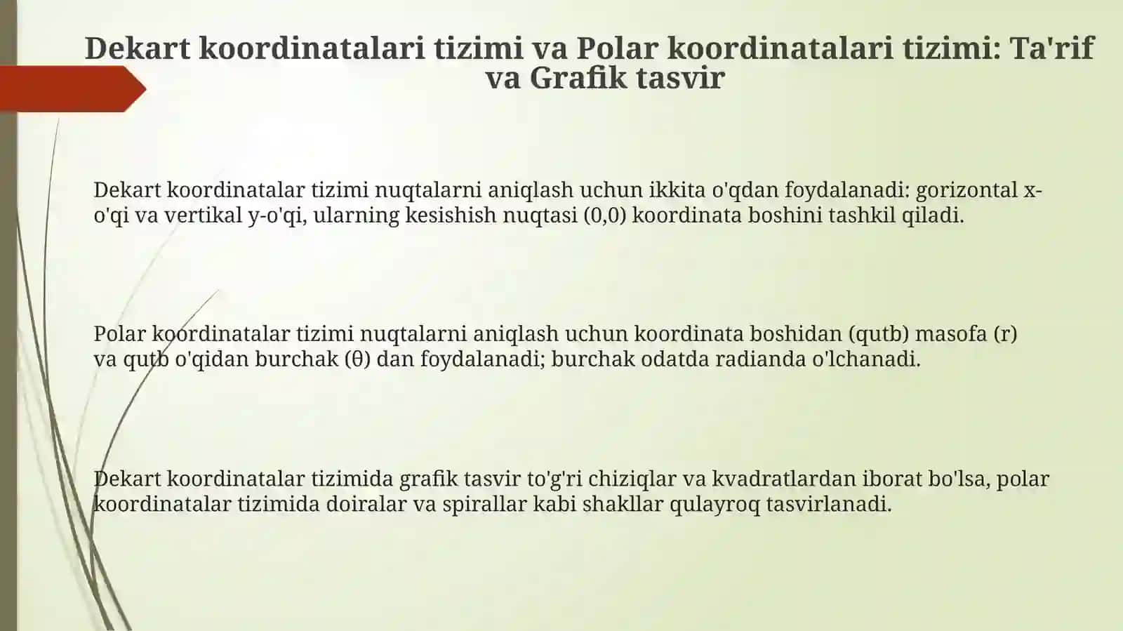 Dekart va kutub koordinatalari orasidagi bog‘lanish 3