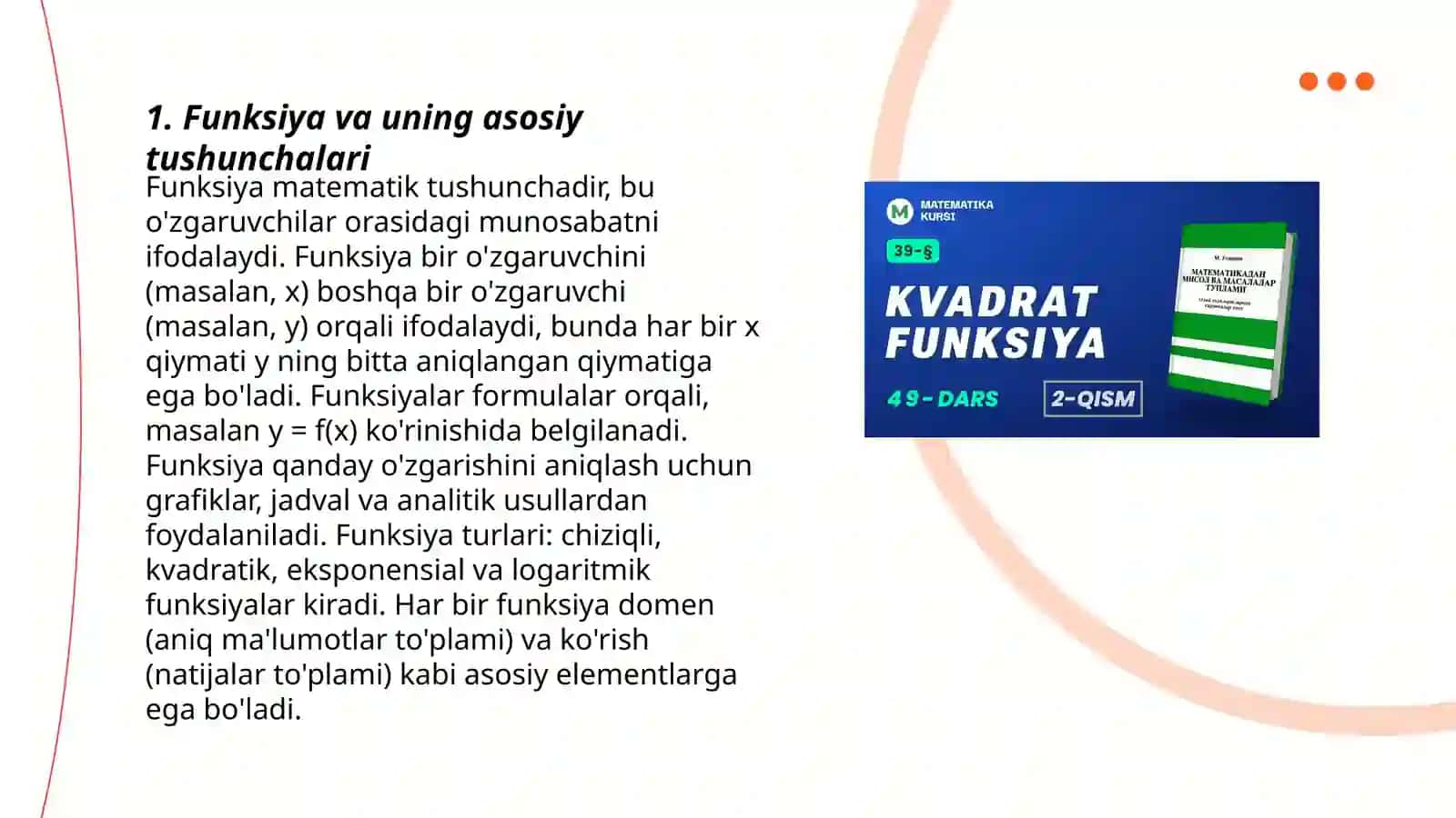 Funksiya va uning tadbiqlariga olib kelinadigan kasbga doir masalalar 3
