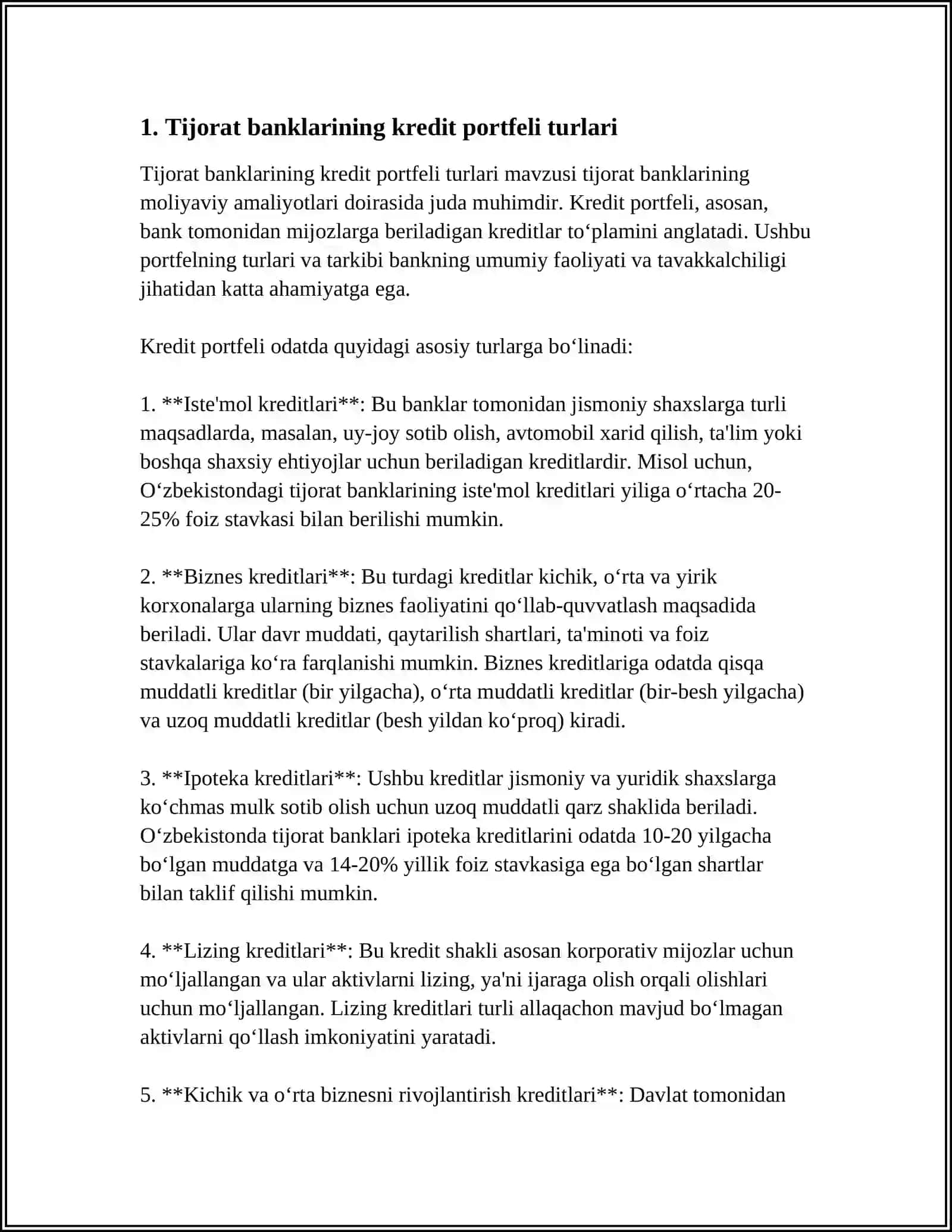 TIJORAT BANKLARNING KREDIT PORTFELI VA ULARNI BOSHQARISH 3