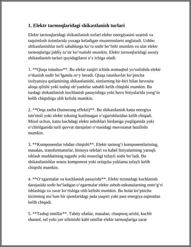 Elektr Tarmoqlarning Shikastlangan Joylarini Aniqlash va Tamirlash Usullari 3