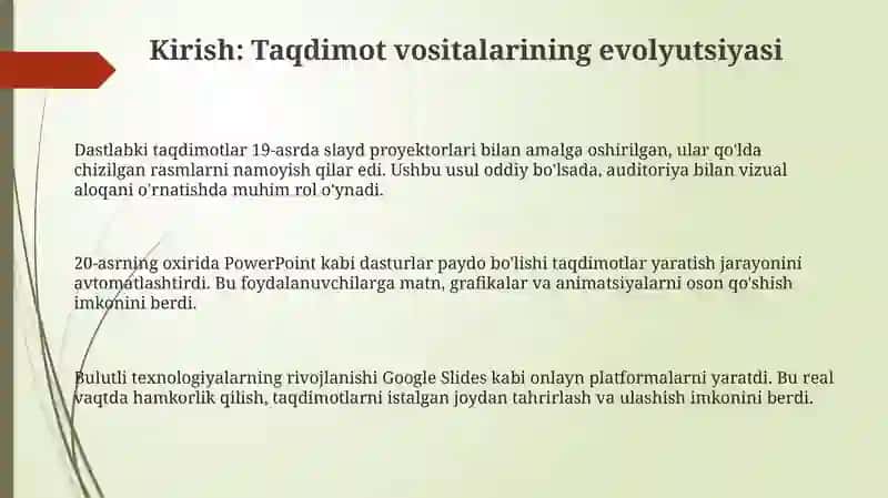 Taqdimotlarni ishlab chiqishning zamonaviy vositalari 3