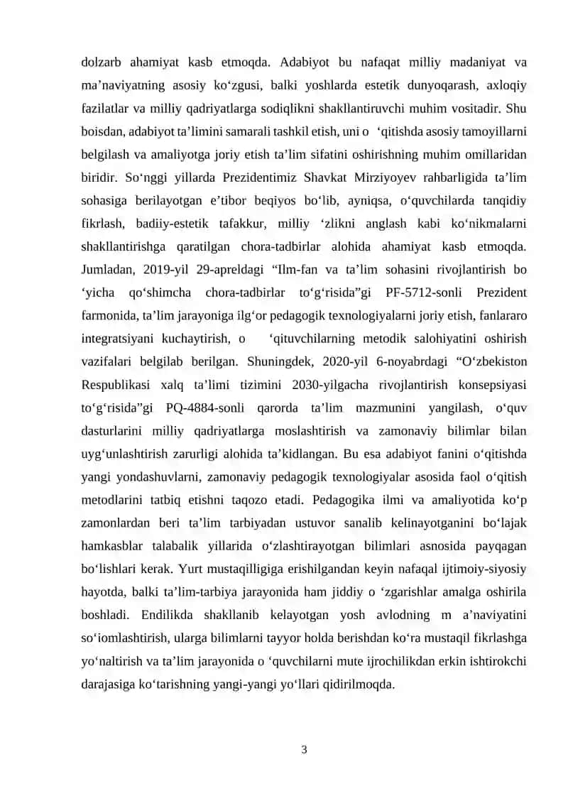 Adabiyot o ‘qitish metodikasi 3