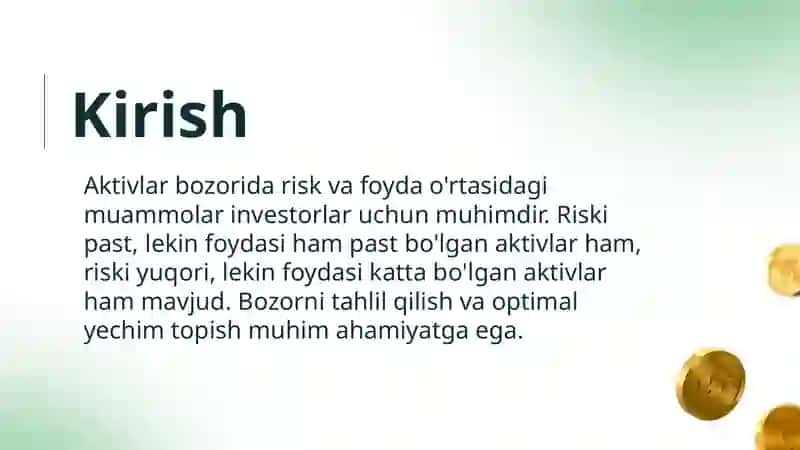 Aktivlar bozorida risk va foyda muammolari 3