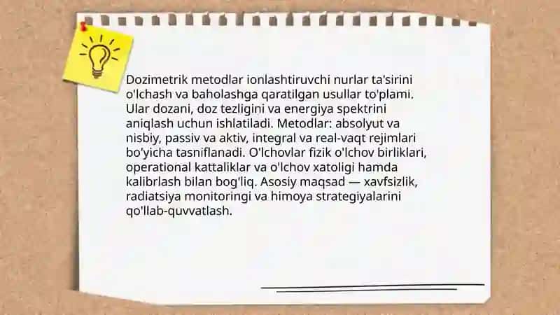 Dozimetriya metodlari. Dozimetrik asboblar tasnifi 3