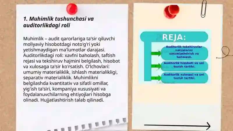 Auditorlik tekshiruvida muhimlik va risk mavzusida slay 3