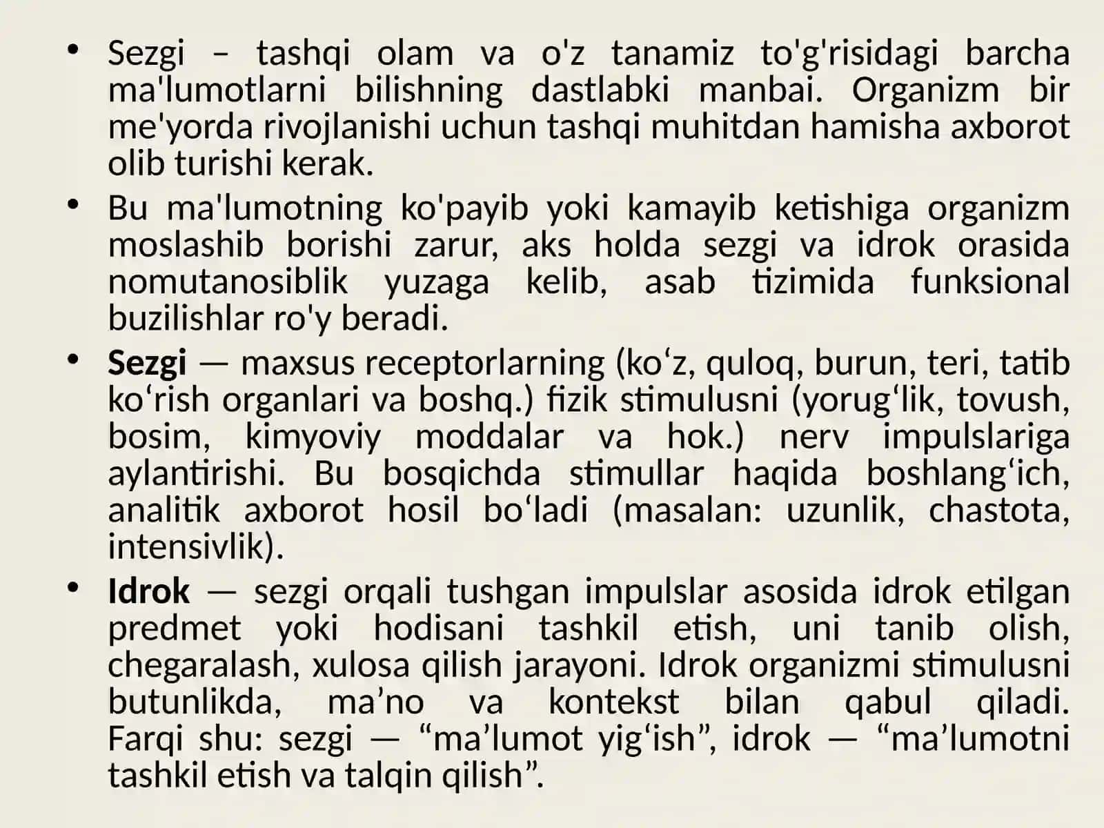 Sezgi va idrok psixik jarayonlarning boshlang’ich xolati ekanligi 3