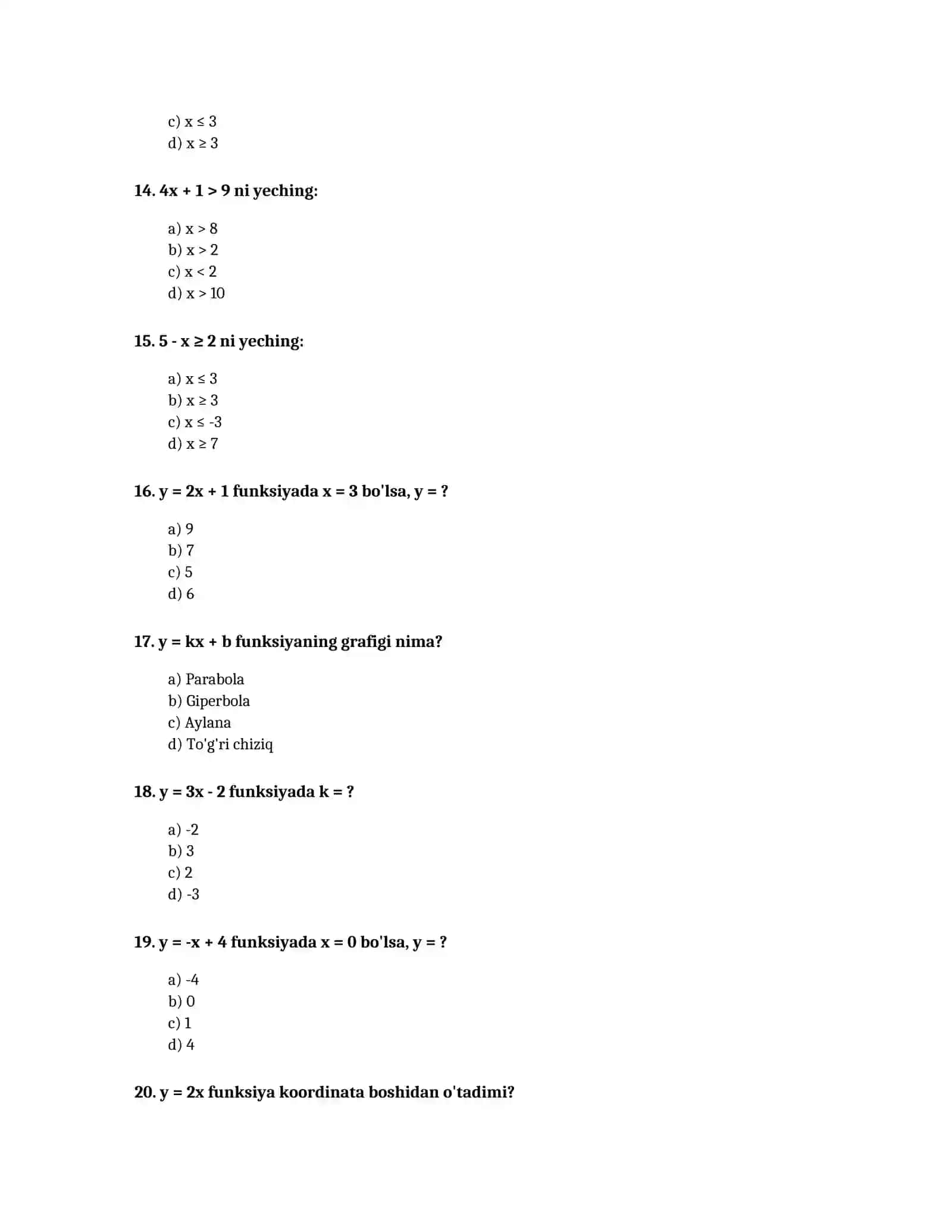 7-SINF MATEMATIKA FANI BO'YICHA TEST SAVOLLARI 3